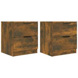 Berkfield Home Bedside Cabinets 2 pcs Smoked Oak Engineered Wood in Brown - thumbnail 1