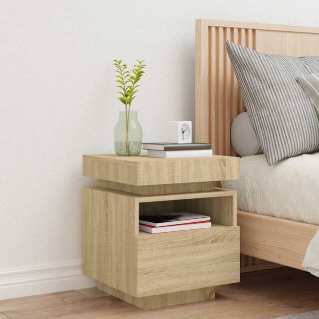 Berkfield Home Decorative Bedside Cabinet with LED Lights Sonoma Oak 40x39x48.5 cm in Light Brown - image 1