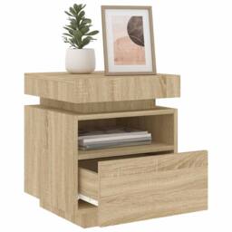 Berkfield Home Decorative Bedside Cabinet with LED Lights Sonoma Oak 40x39x48.5 cm in Light Brown - thumbnail 4