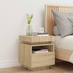 Berkfield Home Decorative Bedside Cabinet with LED Lights Sonoma Oak 40x39x48.5 cm in Light Brown - thumbnail 1