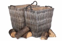 Red Hamper Wicker Set of 2 Rectangular Grey Log Basket