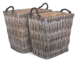 Red Hamper Wicker Set of 2 Rectangular Grey Log Basket - thumbnail 2