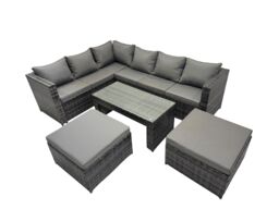 Fimous 5 Pieces Garden Furniture Corner Sofa Set & 2 Big Footstools in Dark Grey - thumbnail 1