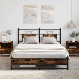 Berkfield Home Decorative Bed Frame Frame Smoked Oak 150x200 cm King Size Wood in Brown - thumbnail 4