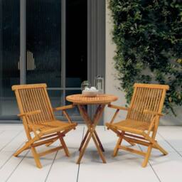 Berkfield Home Beautiful 3 Piece Garden Dining Set Solid Wood Teak in Brown - thumbnail 2