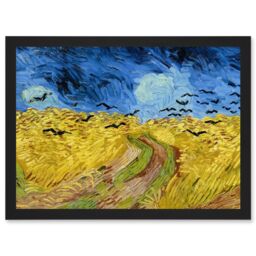Artery8 Van Gogh Wheatfield With Crows Painting Artwork Framed Wall Art Print A4 in Black - thumbnail 1