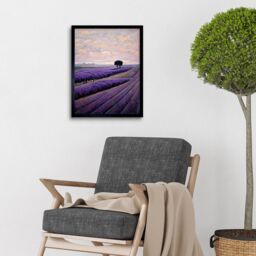"Artery8 Wall Art Print Lone Tree In A Field Of Purple Lavender Flowers Art Framed in Black - Size: W12"" x H16""" - thumbnail 2