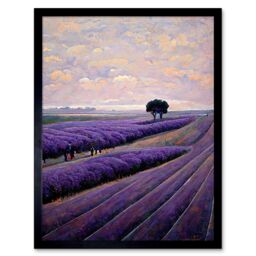 "Artery8 Wall Art Print Lone Tree In A Field Of Purple Lavender Flowers Art Framed in Black - Size: W12"" x H16""" - thumbnail 1
