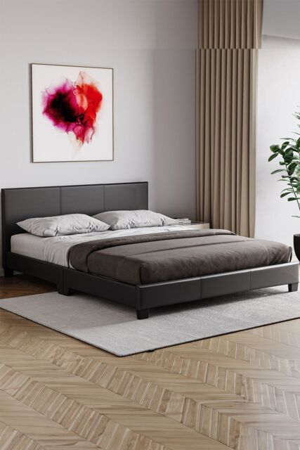 Home Discount Vida Designs Lisbon King Size Faux Leather Bed Frame UKFR Fabric in Black - image 1