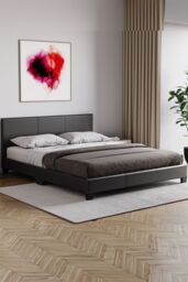 Home Discount Vida Designs Lisbon King Size Faux Leather Bed Frame UKFR Fabric in Black - thumbnail 1