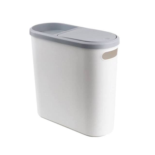 Nordara Narrow Plastic Waste Bin With Lid Slim Bathroom Toilet Trash in White - image 1