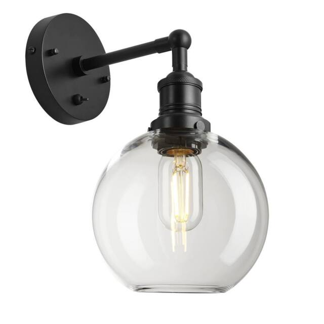 Industville Brooklyn Glass Globe Wall Light - 7 Inch - Clear in Black - Size: Medium - image 1
