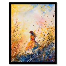 "Artery8 Little in Summer Meadow Dusk Painting Framed Art Print in Yellow - Size: W12"" x H16""" - thumbnail 1