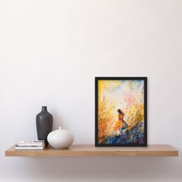 "Artery8 Little in Summer Meadow Dusk Painting Framed Art Print in Yellow - Size: W12"" x H16""" - thumbnail 4