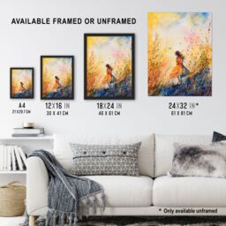 "Artery8 Little in Summer Meadow Dusk Painting Framed Art Print in Yellow - Size: W12"" x H16""" - thumbnail 3