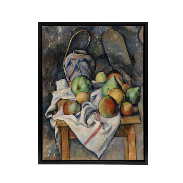 "Artery8 Ginger Jar & Fruit Still Life Paul Cezanne Framed Canvas Wall Art - Size: W12"" x H16""" - image 1