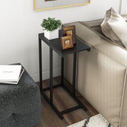 Costway C-Shaped End Table for Couch & Bed 64 CM High Sofa Side Table in Black - thumbnail 5