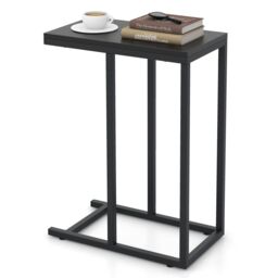 Costway C-Shaped End Table for Couch & Bed 64 CM High Sofa Side Table in Black - thumbnail 1