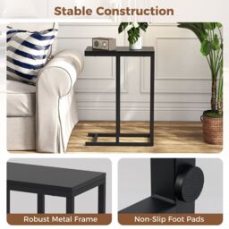 Costway C-Shaped End Table for Couch & Bed 64 CM High Sofa Side Table in Black - thumbnail 9