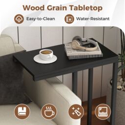 Costway C-Shaped End Table for Couch & Bed 64 CM High Sofa Side Table in Black - thumbnail 6