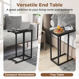 Costway C-Shaped End Table for Couch & Bed 64 CM High Sofa Side Table in Black - thumbnail 7