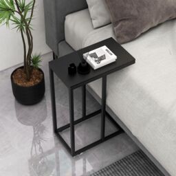 Costway C-Shaped End Table for Couch & Bed 64 CM High Sofa Side Table in Black - thumbnail 3