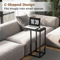 Costway C-Shaped End Table for Couch & Bed 64 CM High Sofa Side Table in Black - thumbnail 8