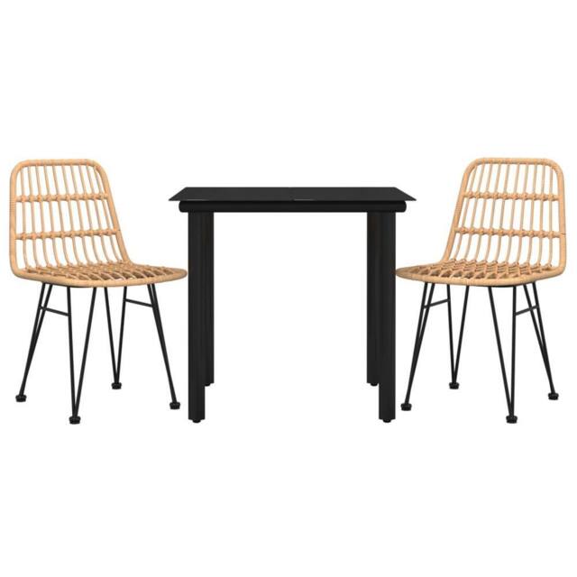Berkfield Home Beautiful 3 Piece Garden Dining Set Poly Rattan in Natural - image 1
