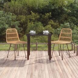 Berkfield Home Beautiful 3 Piece Garden Dining Set Poly Rattan in Natural - thumbnail 2