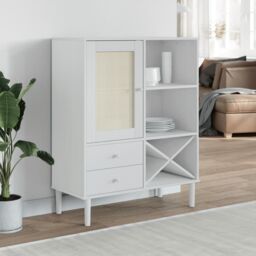 Berkfield Home Highboard SENJA Rattan Look White 90x40x112cm Solid Wood Pine - Size: 90 x 40 x 112 cm