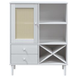 Berkfield Home Highboard SENJA Rattan Look White 90x40x112cm Solid Wood Pine - Size: 90 x 40 x 112 cm - thumbnail 5