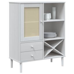 Berkfield Home Highboard SENJA Rattan Look White 90x40x112cm Solid Wood Pine - Size: 90 x 40 x 112 cm - thumbnail 3