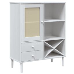 Berkfield Home Highboard SENJA Rattan Look White 90x40x112cm Solid Wood Pine - Size: 90 x 40 x 112 cm - thumbnail 2