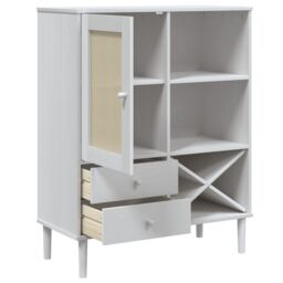 Berkfield Home Highboard SENJA Rattan Look White 90x40x112cm Solid Wood Pine - Size: 90 x 40 x 112 cm - thumbnail 6