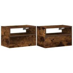 Berkfield Home Durable Wall-mounted Bedside Cabinets 2 pcs Smoked Oak 45x26x28.5 cm in Brown - thumbnail 3