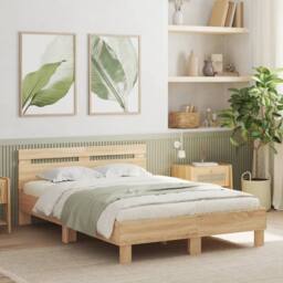 Berkfield Home Durable Bed Frame without Mattress Sonoma Oak 135x190 cm Double in Light Tan - thumbnail 2