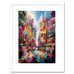 "Artery8 Wall Art Print Abstract City Street Modern Vibrant Cityscape Artwork Framed 9X7 Inch in White - Size: W7"" x H9""" - thumbnail 1