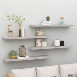 Berkfield Home Floating Wall Shelves 4 pcs Concrete Grey 120x23.5x3.8 cm MDF - thumbnail 2