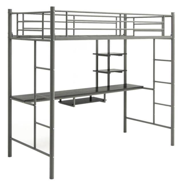 Costway 3.5FT Single Metal Loft Bed Frame High Sleeper Bunk Bed W/ Desk Storage Shelves in Silver - image 1