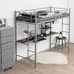 Costway 3.5FT Single Metal Loft Bed Frame High Sleeper Bunk Bed W/ Desk Storage Shelves in Silver - thumbnail 2
