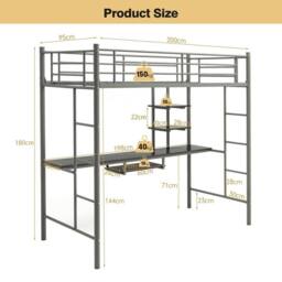 Costway 3.5FT Single Metal Loft Bed Frame High Sleeper Bunk Bed W/ Desk Storage Shelves in Silver - thumbnail 6