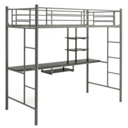 Costway 3.5FT Single Metal Loft Bed Frame High Sleeper Bunk Bed W/ Desk Storage Shelves in Silver - thumbnail 1