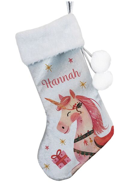 Personalised Memento Company Personalised Unicorn Christmas Stocking in Silver - image 1