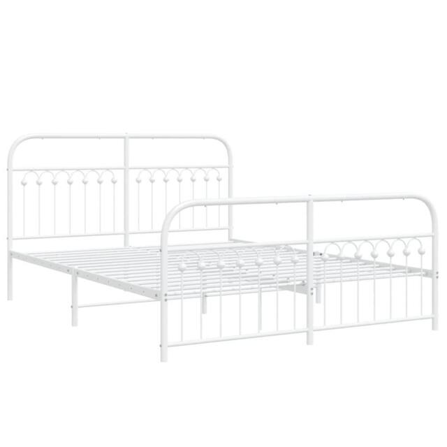 Berkfield Home Metal Bed Frame without Mattress with Footboard White 150x200cm - Size: 150x200 cm - image 1