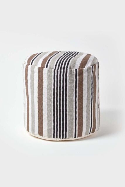 Homescapes Stripe Bean Filled Pouffe Tall 45 x 40 cm in Grey - image 1