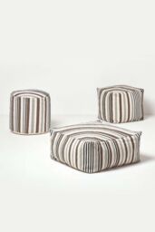 Homescapes Stripe Bean Filled Pouffe Tall 45 x 40 cm in Grey - thumbnail 5