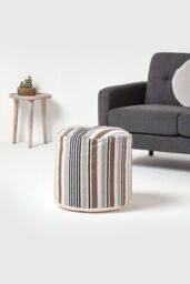 Homescapes Stripe Bean Filled Pouffe Tall 45 x 40 cm in Grey - thumbnail 2