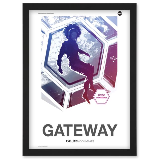 Artery8 NASA Modern Explorers Explore Moon to Mars Gateway Commander Artemis Poster Artwork Framed Wall Art Print A4 in Black - image 1