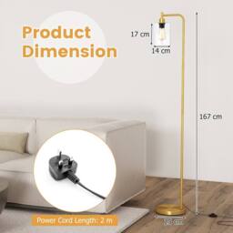 Costway Industrial Floor Lamp Modern Standing Lamp Hanging Glass Lampshade in Gold - thumbnail 2