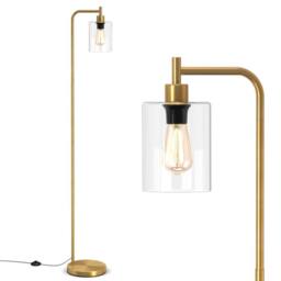 Costway Industrial Floor Lamp Modern Standing Lamp Hanging Glass Lampshade in Gold - thumbnail 8